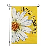 CROWNED BEAUTY Hello Sunshine Summer Garden Flag Floral 12x18 Inch Double Sided for Outside Daisy Welcome Burlap Small Seasonal Yard Decoration CF828-12