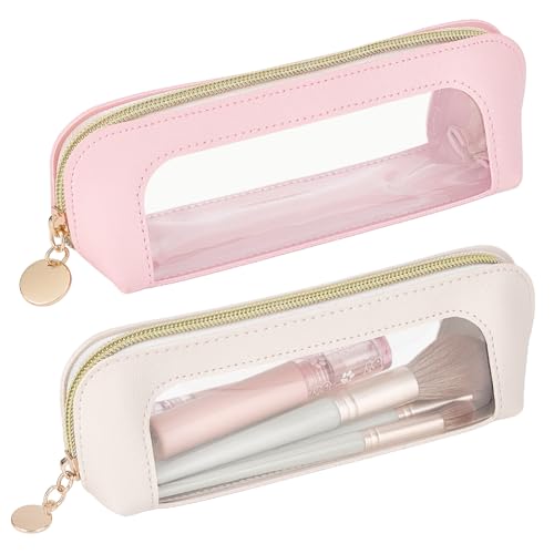 UNICRAFTALE Bolsa de maquiagem transparente com zíper, estojo pequeno de couro PU, organizador de cosméticos, bolsa portátil transparente para artigos de higiene pessoal, ferramentas de armazenamento