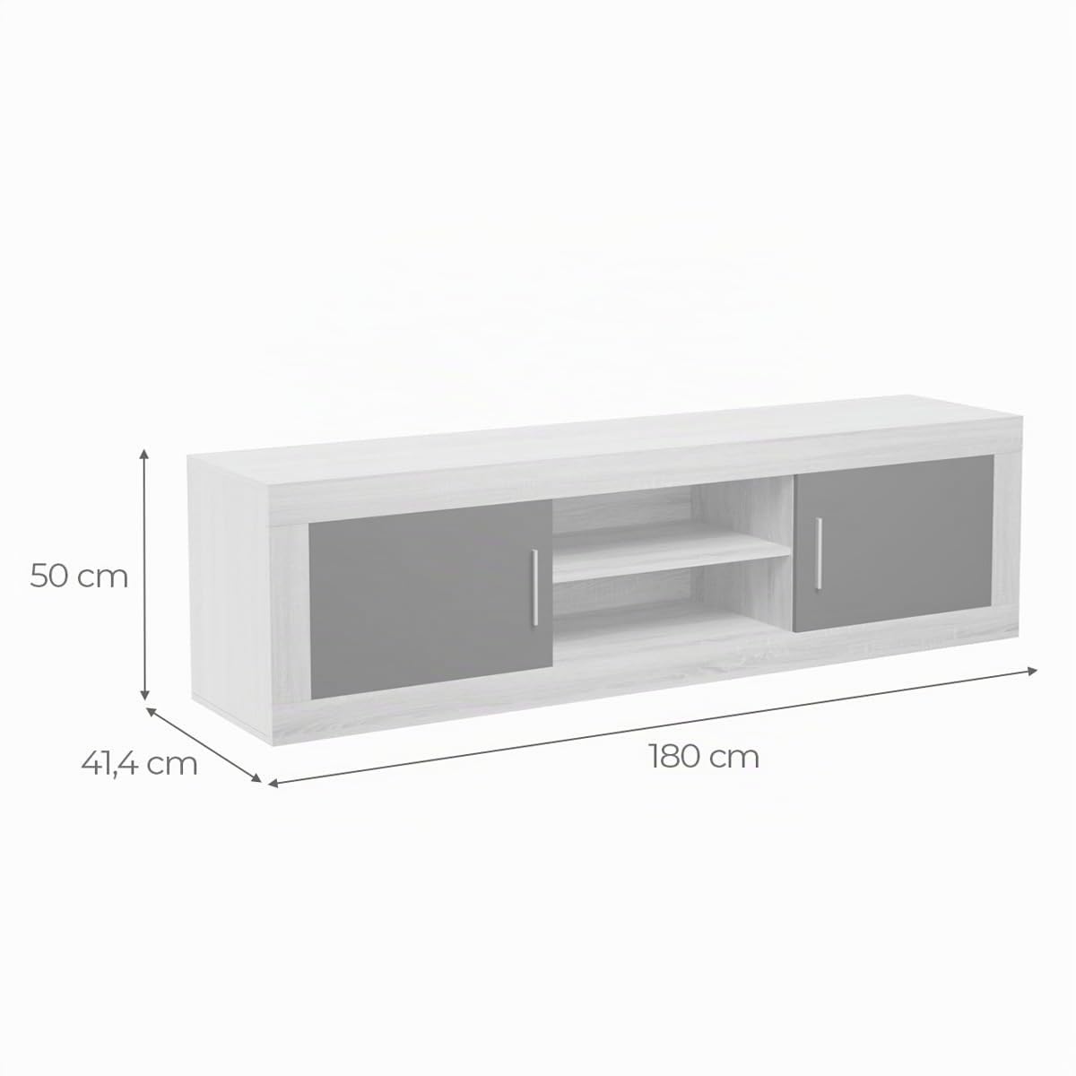 amuéblate online - Mueble de TV Moderno Modelo Indiana, 2 Compartimentos de Almacenamiento y 2 Puertas, Color Cambria - Blanco, Medidas: 50cm (Alto) x 180cm (Ancho) x 41,4cm (Fondo)