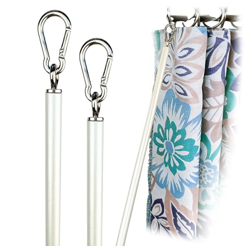 OooWow 46 inch (2 Pack) Pearl White Iron Curtain Pull Wand - 2 inches shy of 48 inch - Strong Drapery Pull Rod - Versatile Curtain Wand - Metal Drapery Wand (46in WW 2pk)