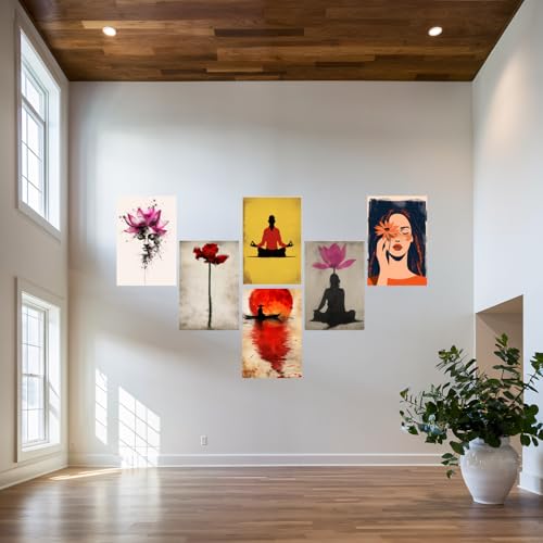 Image of SiddArtify Serene Moments - Abstract Pink - Red - Black Buddha - Lotus - Floral Art Print Set - 300GSM Board - 8x12 Inch - Pack of 6 Wall Room Decoration art Poster Prints