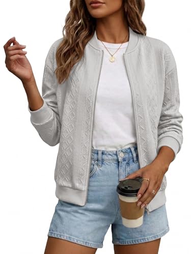 Mina Self Bomber Jacket Women Zip Up Blazer 2026 Spring Summer Grey Lightweight Business Casual Light Cute Dressy Trendy Fashion Work Office Womens Blazers Womens Suit Jackets Outwear JK001 Grey M