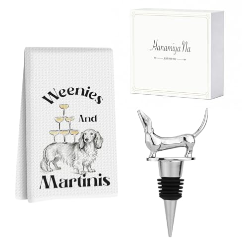 Image of Hanamiya Na Funny Dachshund Kitchen Towels with Wine Bottle Stopper 24x14 Inch, Dachshund Gifts Reusable Dish Towels for Kitchen Bars Decor, Wine Gift Weiner Dog Gifts for Women Men 3