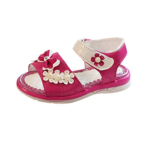 Baby Girls Sandals Toddler Newborn Summer Solid Butterfly Floral Open-Toe Little Kids Boots Beach Sandal Crib Shoes (Hot Pink, 12-15 Months)