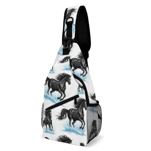 Fashion Chest Bag, Shoulder Bag, Dress Decor Sling Backpack, Casual Day Pack For Travel Shopping Black Horse