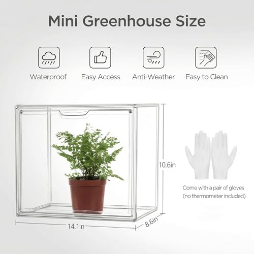 HBlife Mini Greenhouse for Indoor, Clear Stackable Green House with Magnetic Waterproof Door for Small Plants Nursery Germination, Tabletop Portable Greenhouse, 14.1x8.6x10.6 Inch (1 Pack) - Image 2