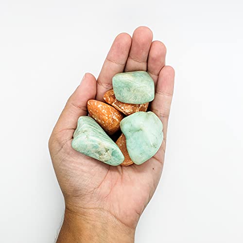 Kit 10 pedras roladas naturais 5 Calcitas Laranjas e 5 Amazonitas Cristais da Boa Sorte auxilia na m