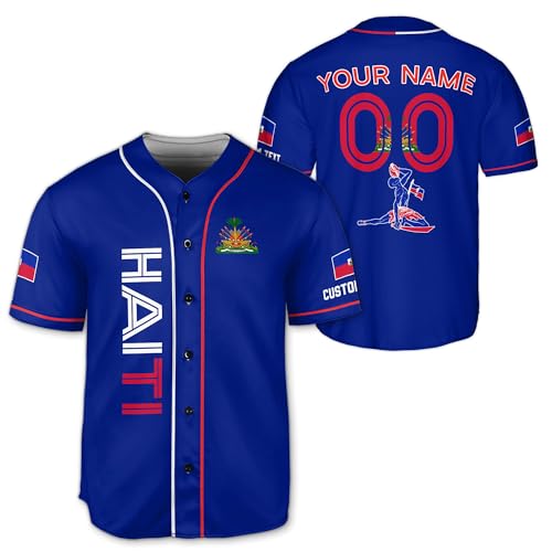 Personalized Haiti Baseball Jersey Men, Haiti Jersey Men, Haiti Soccer Jersey, Haiti Jersey Baseball miniatura 1