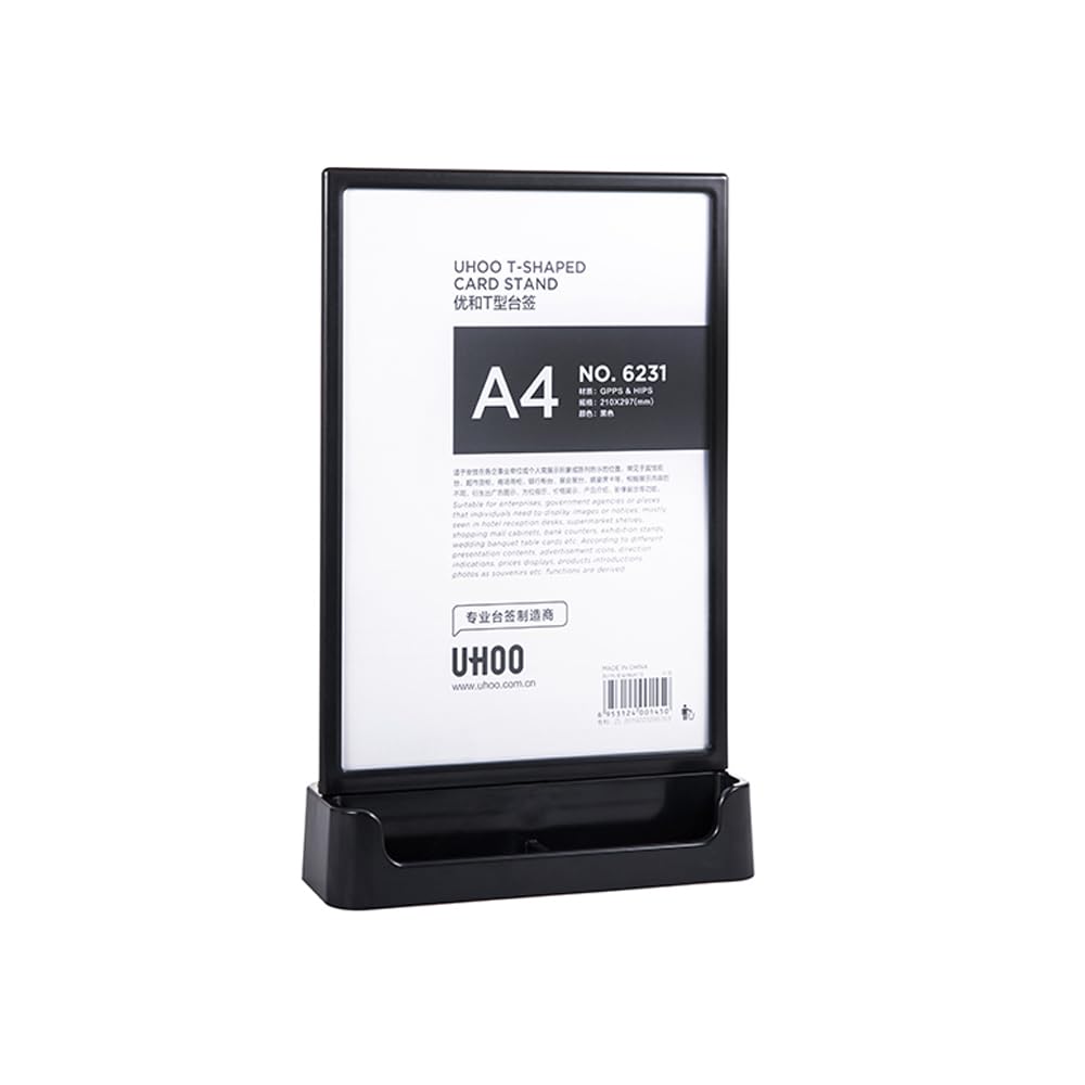 ECKEK ABS Plastic Sign Holder, Menu Displays T Shape Sign Stand with Business Card Holder, Plastic Display Stand for Ads Menu - Image 2