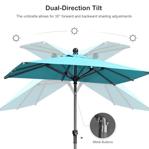 Image of PURPLE LEAF Patio Market Umbrella 6' x 4' Rectangle Tilt Turquoise Blue