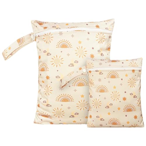 2 Sizes Wet Bags, Waterproof Storage Bag for Baby Diapers and Pump Parts, Reusable Diaper Bag with Zippered Pockets and Handle, Travel Bags, Beach, Pool, Gym Bag for Swimsuits & Wet Clothes, Set of 2