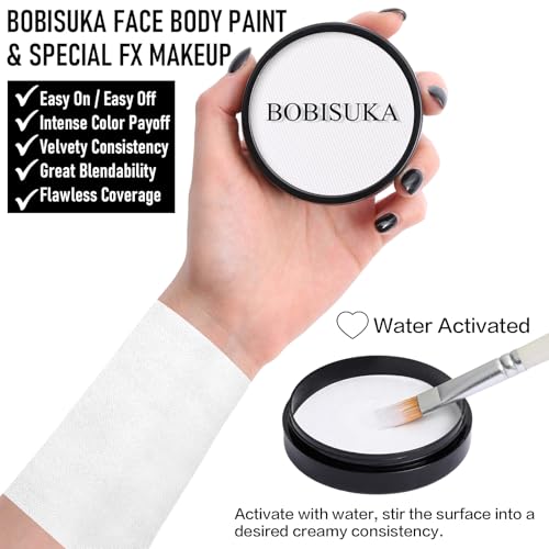BOBISUKA Clown White Face Body Paint, Water-Based Face Painting Kit & Body Paints for Kids Adults Party, Facepaint for Halloween Goth Skeleton Mime Ghost SFX Makeup, Costume Cosplay Theater & Stage