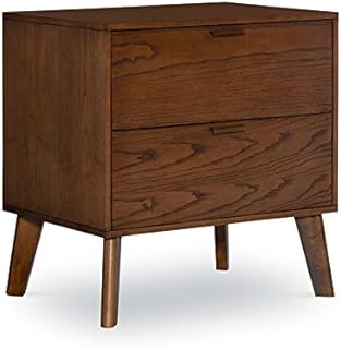 Riverbay Furniture Mid-Century Modern 2-Drawer Wood Bedside Nightstand with Bronze Hardware in Brown