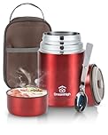 Dreamhigh® Thermal Food Flask, 800ml, Soup Flask with Spoon, Stainless Steel Vacuum Insulated Food Container, Leak-Proof, with Carrying Bag, Keep Hot/Cold for 12 Hours (Red)
