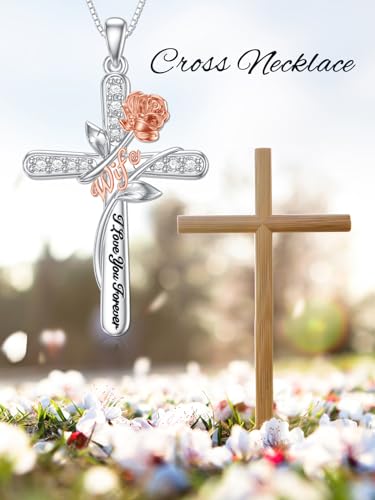 Rose-Flower-Love-Necklaces-Sterling-Silver-Cross-Pendant-Jewelry-Gifts-for-MomGrandmaNanaLoveDaughter-I-Love-You-Forever-Necklace