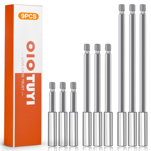 OioTuyi 9 Piezas Portapuntas Magnético para Atornillador de, Porta Puntas Imantadas para Taladro Eléctrico, 5cm/10cm/15cm, para Puntas Destornillador Electrico y Pladur