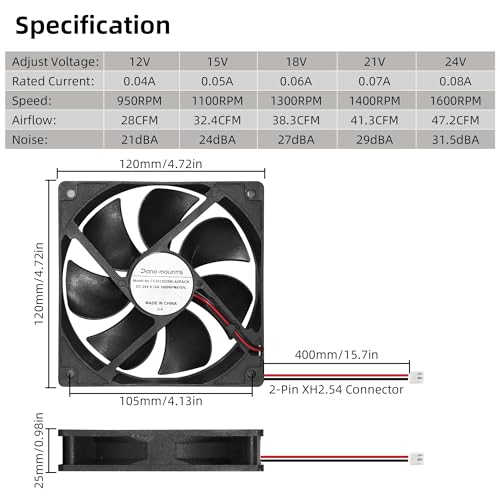24V DC 120mm Vent Cooling Fan 1600RPM with 2-Pin XH2.54 2-Pack for PSU RV by PANO-MOUNTS - Image 3