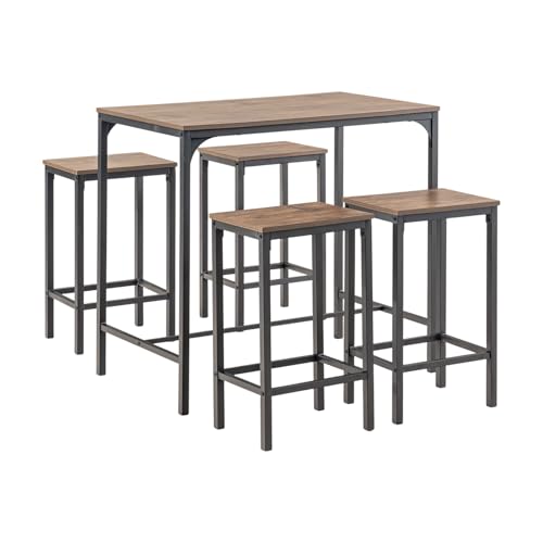 Songvas Table de Bar avec 4 Tabourets(30×40×65cm), Ensemble Table Haute Cuisine 5 Pièces, Table Haute 100×60×90 cm, Structure en Métal et MDF, Convient aux...