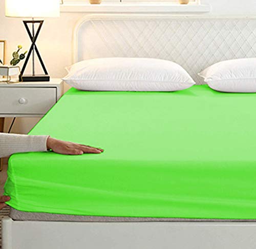 Image of Sweet Dream's 750 Collection Egyptian Cotton Fitted Bedsheet 4 to 12 Inch Matress 15 inch Drop Doube Bed (48x75) Inches (4 by 6.3) Feet + 2 Pillow Covers (18x28), Parrot Green