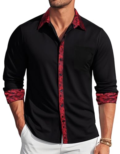 Image of Barry.Wang Men's Button Down Dress Shirt Long Sleeve Contrast Red Paisley