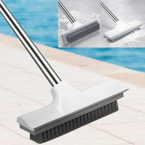 Artiwell Cleaning Brush with Long Handle 2 in Floor Scrub Brush Stiff Bristle Brush Scrubber with squeegee Shower Scrubber Kit with 115cm Extendable Handle for Bathroom Kitchen.Deck(white)