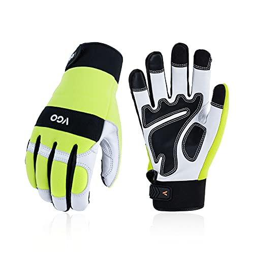 Vgo 1-Pairs Safety Work Gloves,Mechanics Gloves,Multi-purpose Gloves,Goat leather Gloves,Rigger Gloves,Medium Duty (Size XL, Hi-Viz Green, GA9769)