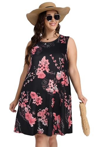 Image of elescat Plus Size Summer Dresses for Women Sleeveless Pockets Beach Tshirt Tank Sundress 2026