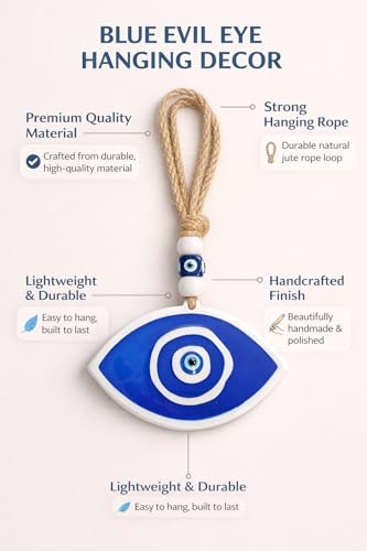 Image of Blue BEADSEvil Eye Wall Hanging for Home Entrance Door | Nazar Suraksha Hanging Decor with Jute Rope | Blue Glass Evil Eye Protection Charm | Vastu Lucky Hanging for Home, Car & Office (NEW 05)