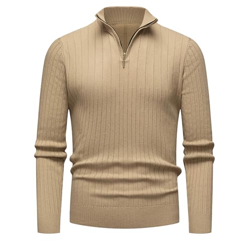 Men's Quarter Zip Knitted Sweaters Slim Fit Long Sleeve Pullover Sweater Textured Mock Neck Outdoor Running Sweaters