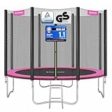 SONGMICS Trampolin Ø 305 cm, Gartentrampolin für Kinder mit Sicherheitsnetz, Randabdeckung, Leiter, 180 cm hohe gerade Stangen, Stahlrahmen, pink STR101P01