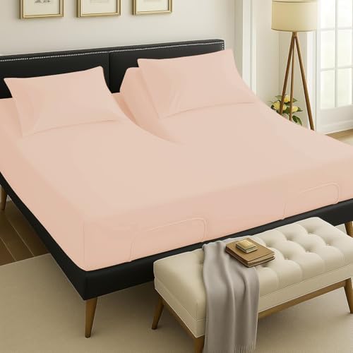 RECCI Flex Top California King Size 100% Egyptian Cotton 1000TC - Split Top Sheets for Sleep Number Bed 4Pcs Flex Head Cal-King 34