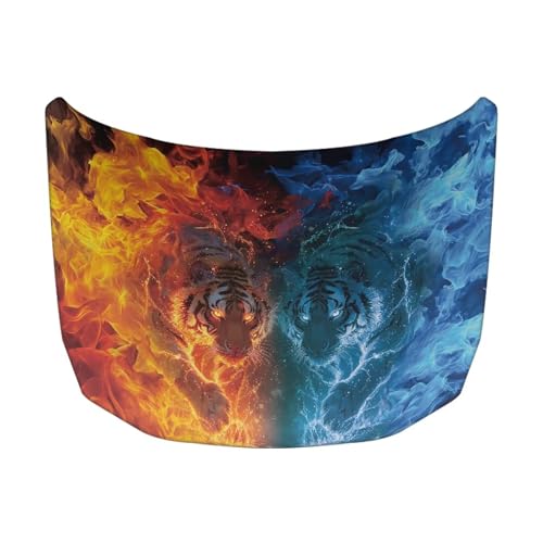 Image of Car Hood Cover Protector, A Washable Automotive Accessory with Flaming Tiger Design for Car Front Hoods
