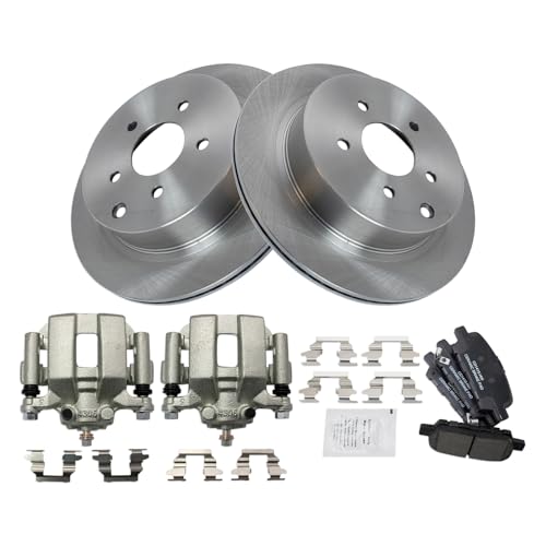 Image of TRQ Rear Brake Pad and Rotor Set Ceramic Rotors Calipers Compatible with 2003-2007 Nissan Murano 2004-2009 Quest
