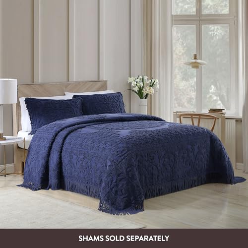 Image of Beatrice Home Fashions Medallion Full Cotton Chenille Bedspread, Navy