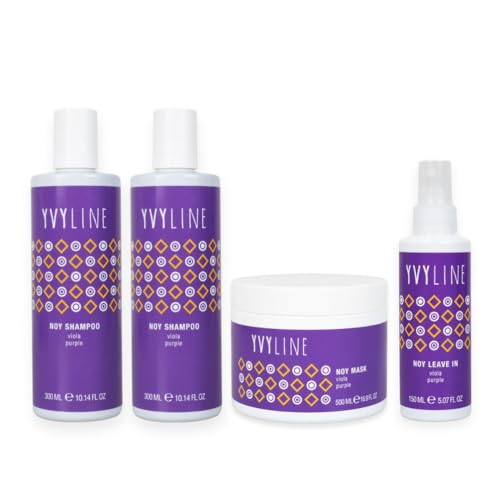 KIT No Yellow YVYLINE, 2 x Shampoo Antigiallo Tonalizzante Capelli Biondi Bianchi Decolorati o Trattati da 300 ml e 1 Maschera Tonalizzante Capelli Biondi da 500 ml, Leave In Antigiallo in omaggio