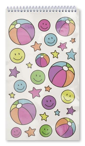 Image of iscream Fold and Send Girls Stationery Card Pad with Seals - Beach Balls | 40 Pack, Cute Design, Spiral Bound, Large 10.5 inch x 5.75 inch Cards, Coordinating Sticker Sheets, Fold and Send, Summer Camp Ready