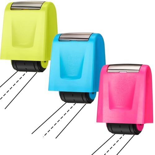 Teling 3 Pcs Dashed Handwriting Line Practice Roller Stamp Self Inking Line Rolling Stamps Teacher Stamp Sentence Strips Handwriting Practice for Kid Teacher Classroom Office (Blue Green Pink)