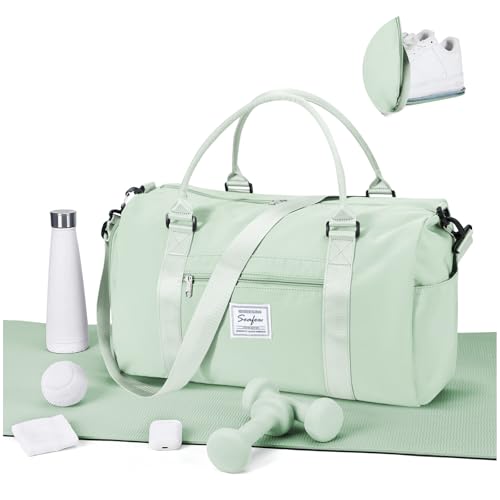 Gym Bag for Women Men with Shoes Compartment,Sports Duffle Bag Personal item travel Duffel Bags Tote Bag Small Carry on Weekender Overnight Bag Workout Dance Bag Hospital Holdalls Mint Green