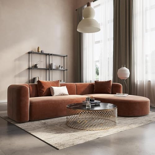 Image of Rosewood ! Modern Classic L Shape Sectional Sofa Set, Chesterfield Style 4 Seater Sofa with Pillows for Living Room, Bedroom & Office, Office, and Hallway Colour (L-Shape Right Chaise, Brown)