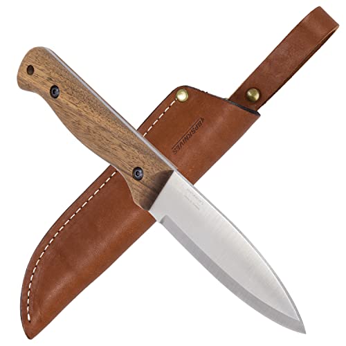 BPSKNIVES B1 SSH Coltello da Bushcraft Fatto a Mano in Acciaio Inossidabile con Fodero in Pelle - Coltelli da Campeggio - Coltello da Esterno a Lama Fissa e Impugnatura Intera