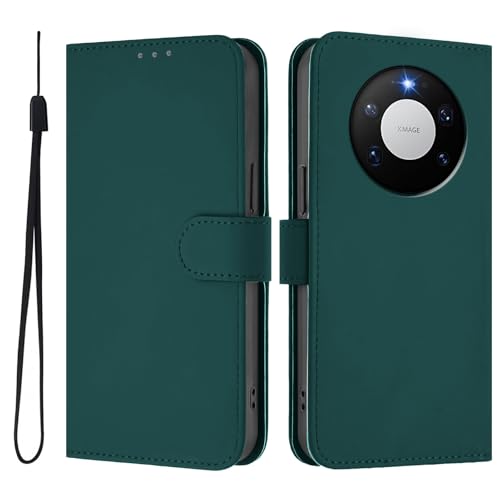 Funda tipo cartera de piel sintética para Huawei Mate 80 Pro Max, funda con tapa con ranuras para tarjetas de bloqueo RFID, cierre magnético y soporte integrado, color verde oscuro