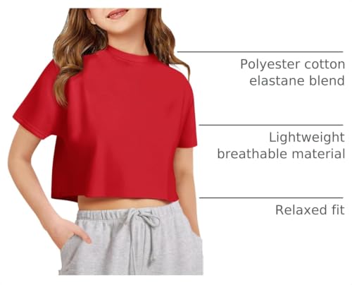 Image of Girls Athletic Oversized Crop Tops Kids Drop Shoulder Short Sleeve T Shirts Workout Tees 5-14 Years