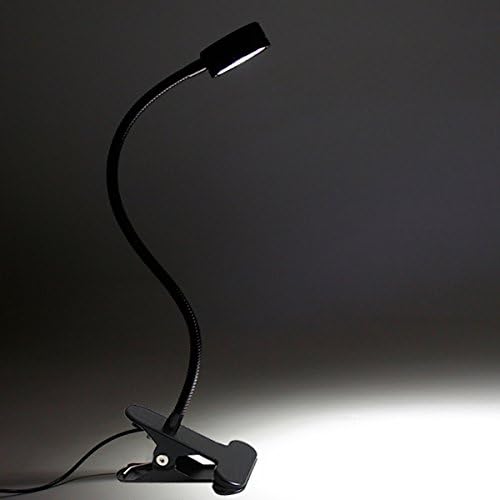 LUMINTURS(TM 3W LED Clip Clamp Lamp Fixture ON/Off Button with Plug Book Light Black Shell Warm White