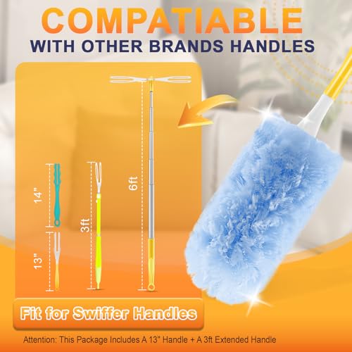 Image of 30-Pack Heavy Duty Duster Refills Compatible with Swiffer, 3FT Extendable Handle, 5X Multi-Surface Microfiber Duster for Home, Fans, Blinds, Vents & Car Cleaning