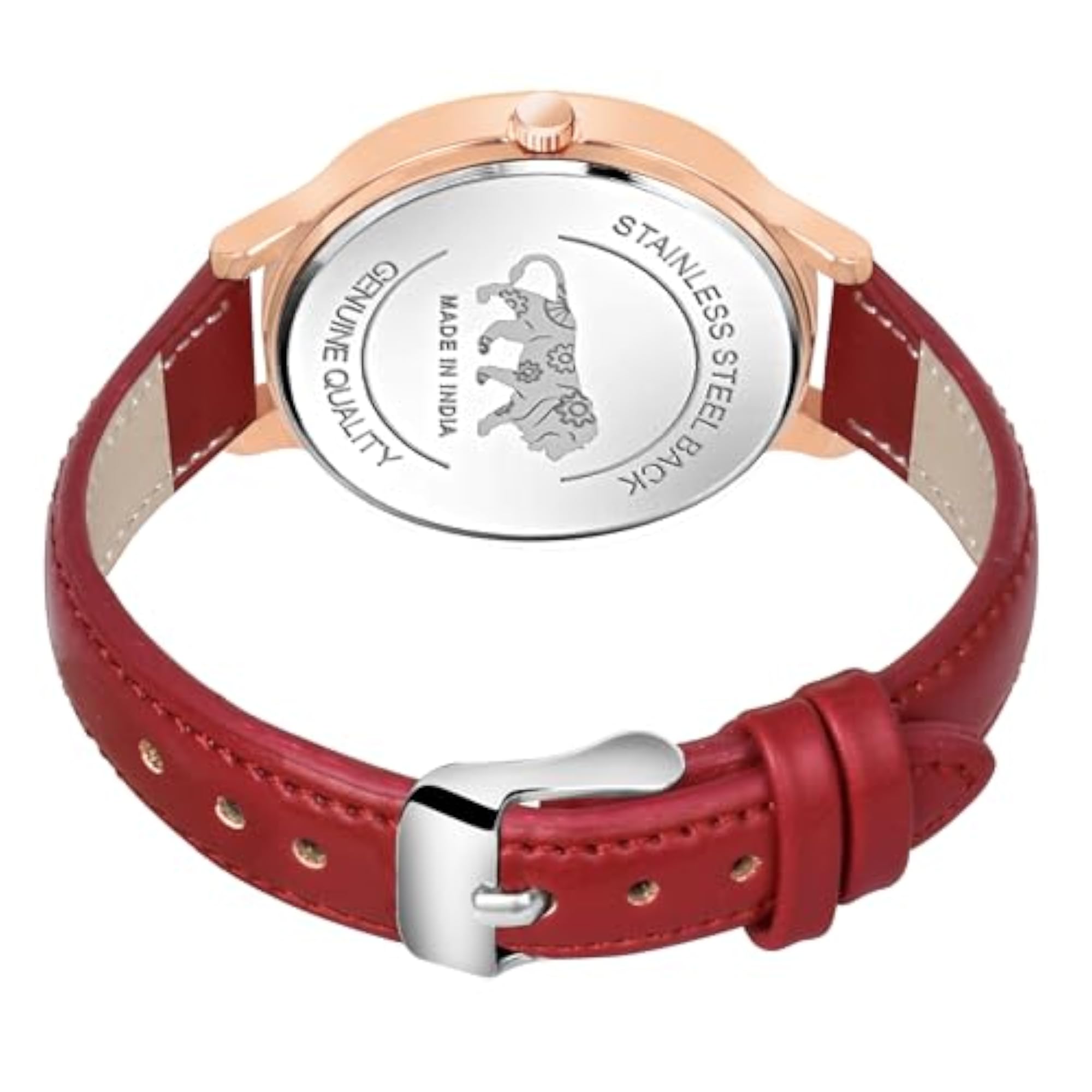 Women's Rose Gold Case Plain Dial Analog Watch with Studded Leather Strap