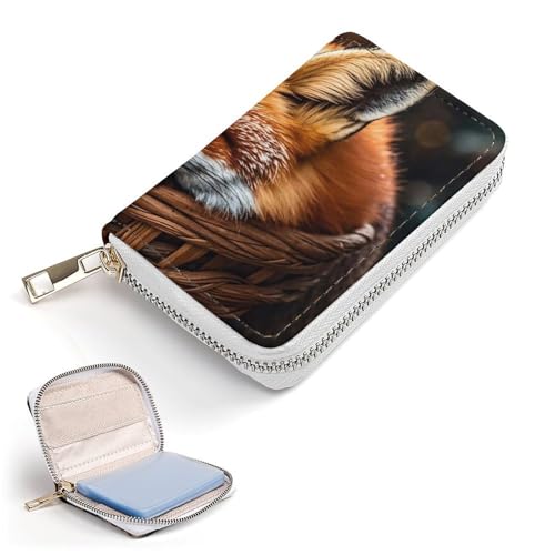 RFID Credit Card Holder Wallets for Women Cute Small Leather Ladies Cardholder Wallets Funny Fox Creature Sleeping Card Organizer Case with Zipper2