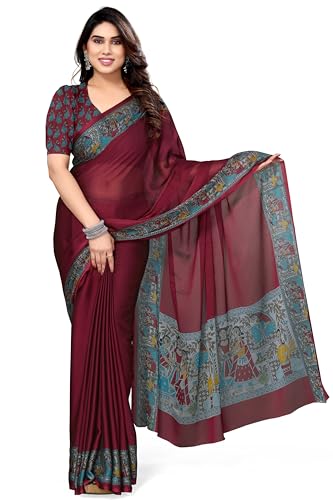 Image of MIRCHI FASHION Saree for Woman Chiffon Madhubani Print | Breathable Comfortable Printed Saree for Office and Regular Use (Available in 15 Designs)