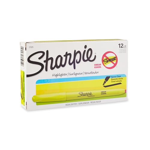 Image of Sharpie Pocket Style Highlighters, Chisel Tip, Fluorescent Yellow, Box of 12
