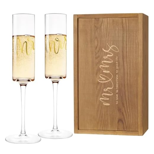 AW BRIDAL Mr and Mrs Champagne Flutes Set of 2, Engagement Bridal Shower Gifts for Couple Newlyweds, Wedding Anniversary Toasting Glasses with Wooden Box for Bride Groom
