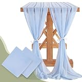QueenDream 2 Pieces 10Ft Blue Chiffon Table Runner Sheer Fabric Runners Romantic Table Cover Decorat